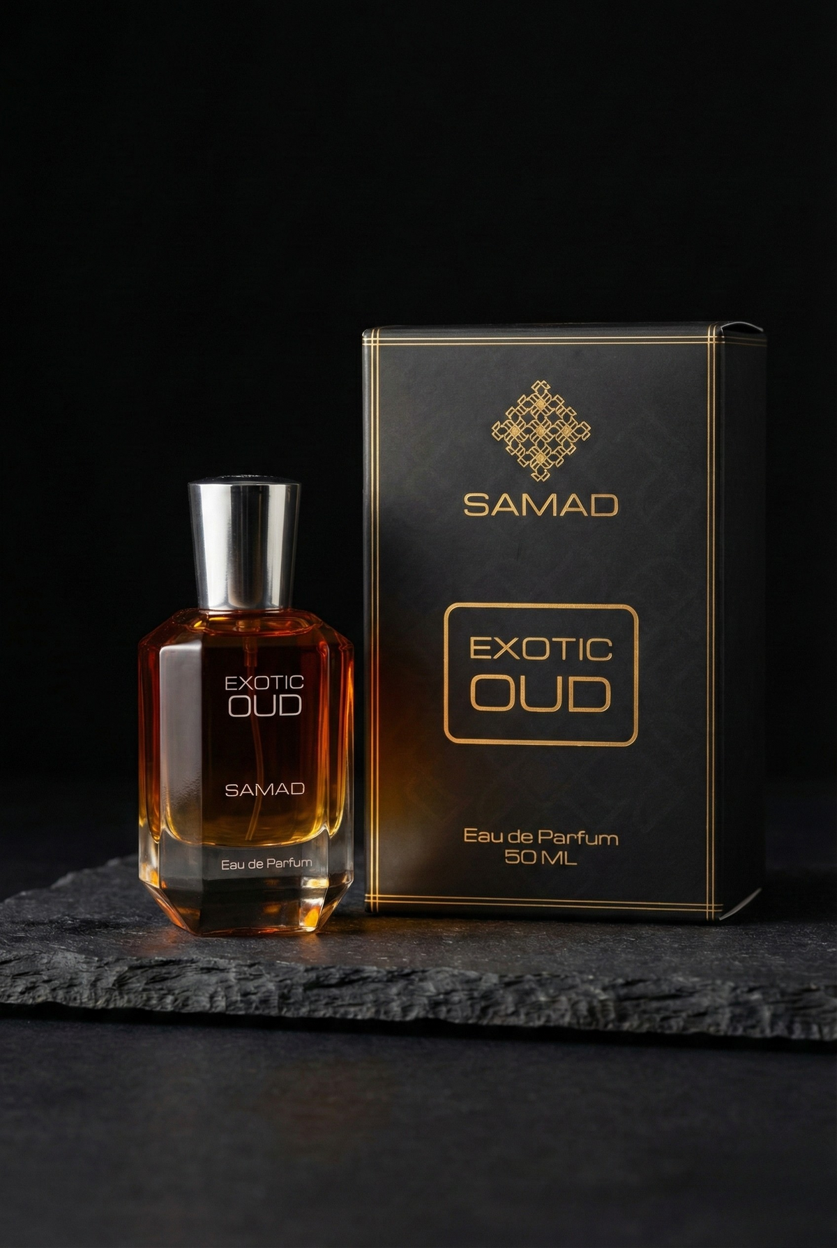Exotic Oud eau de parfum beside its box